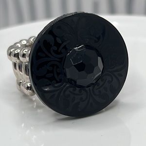 Vintage Black Scrolled Button Stretch Ring.